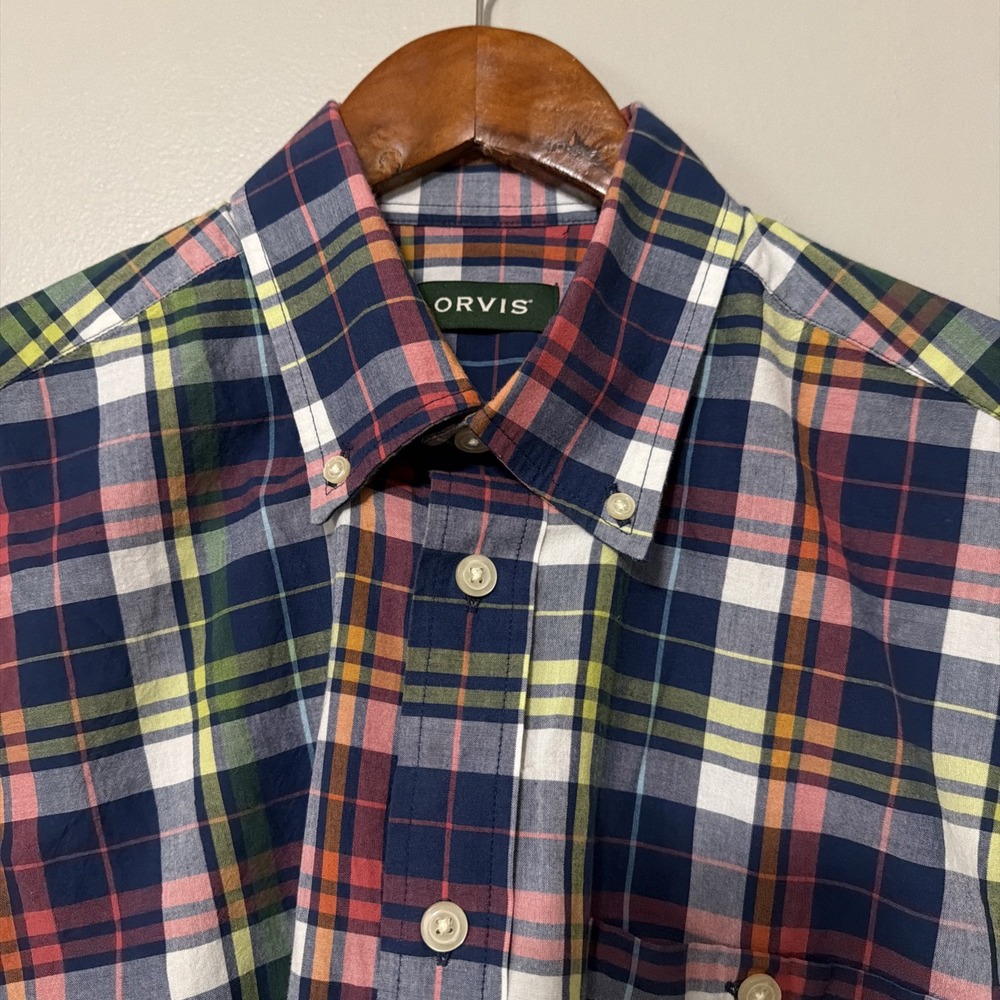 Orvis Madris 100% Cotton Plaid Short Sleeve Men's M - Picture 2 of 8